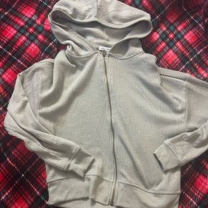 Green waffle knit zip up